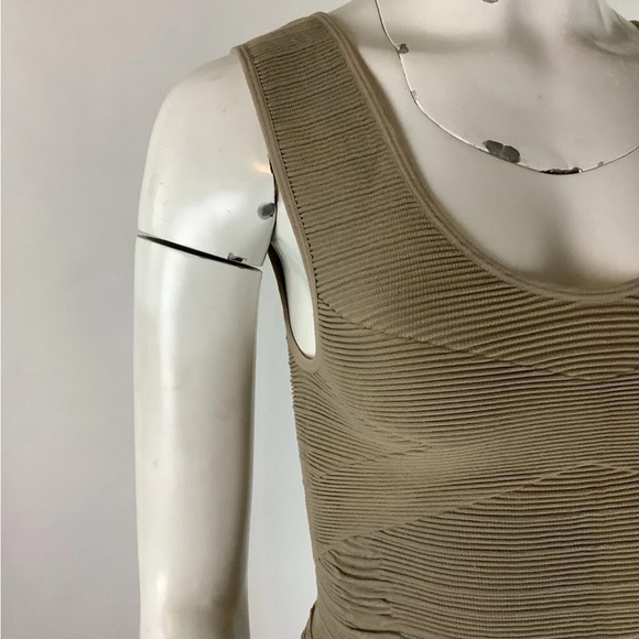 Aura Sz S/M Bodycon Bandage Tight Fit Neutral Cocktail Club Dress Tan Spandex - Picture 3 of 6